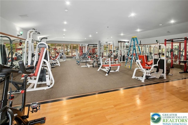 310 Hunters Farm Rd, Paradise Twp, PA 18332 - gym featuring wood finished floors and recessed lighting