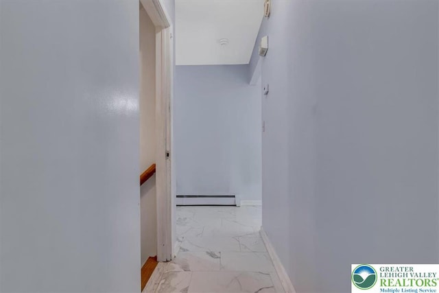 190 Reunion Rdg, Stroud Twp, PA 18301 - corridor with light marble finish flooring, a baseboard heating unit, and baseboards