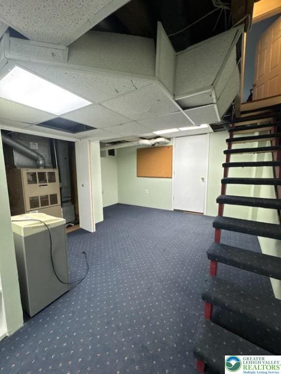 433 S 19th St, Easton, PA 18042 - finished basement featuring carpet floors, stairway, and fridge