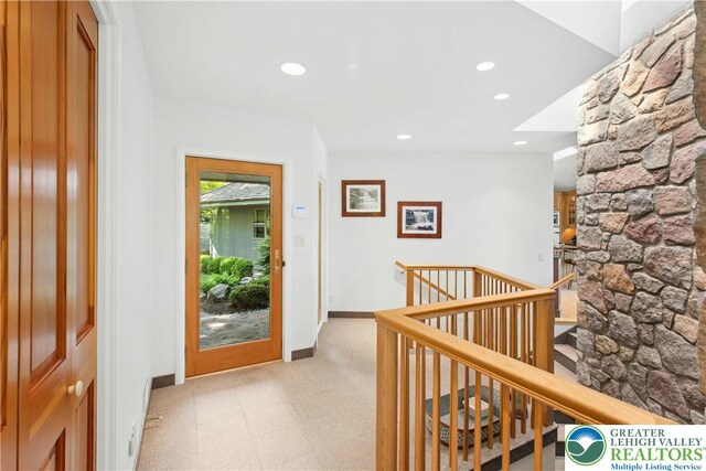 511 Center Hill Rd, Nockamixon Twp, PA 18972 - hallway featuring an upstairs landing, baseboards, recessed lighting, and light flooring