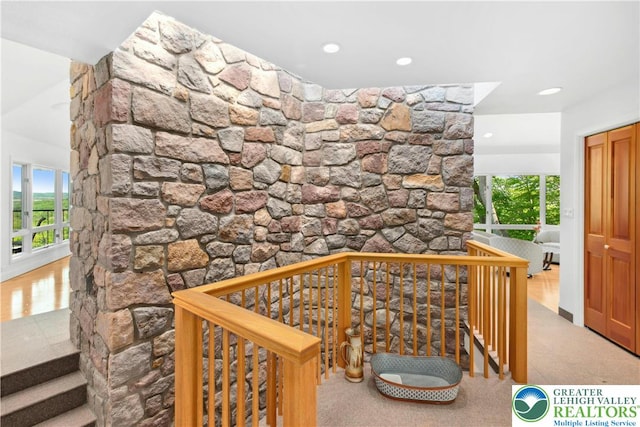 511 Center Hill Rd, Nockamixon Twp, PA 18972 - hall with plenty of natural light, an upstairs landing, and recessed lighting