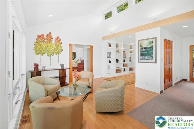 511 Center Hill Rd, Nockamixon Twp, PA 18972 - living area with built in shelves, light wood-type flooring, and recessed lighting