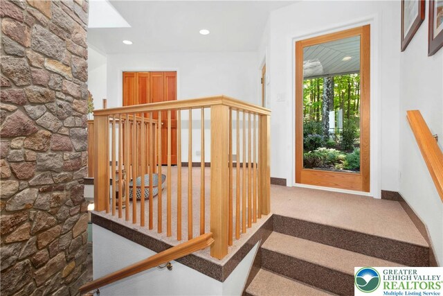 511 Center Hill Rd, Nockamixon Twp, PA 18972 - stairway with baseboards, carpet, and recessed lighting