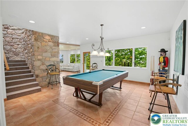 511 Center Hill Rd, Nockamixon Twp, PA 18972 - game room featuring recessed lighting, light tile patterned floors, billiards, and baseboards