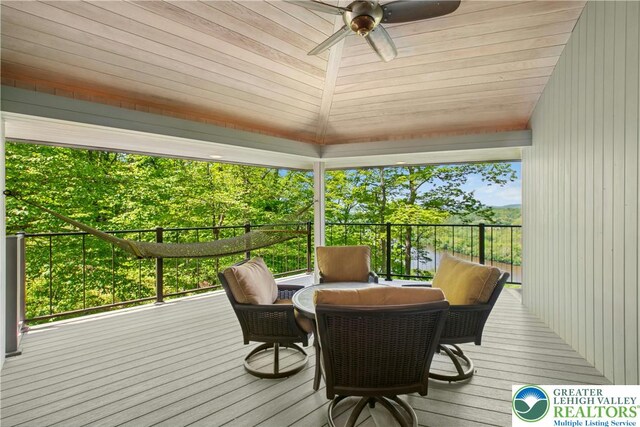 511 Center Hill Rd, Nockamixon Twp, PA 18972 - wooden deck with a ceiling fan and outdoor dining area