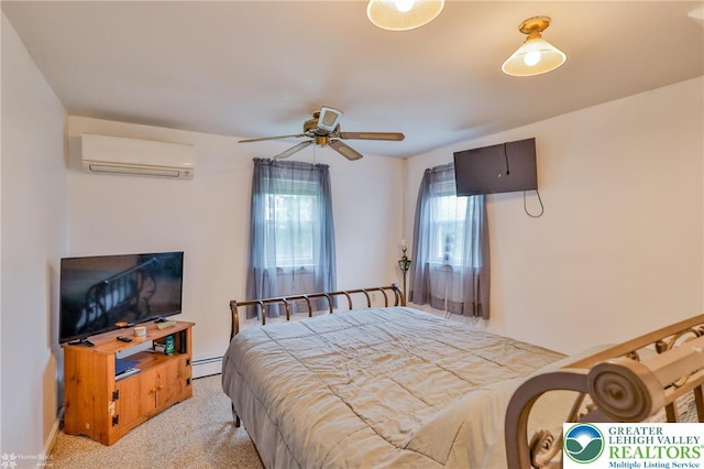 717 Frost Hollow Rd, Easton, PA 18040 - carpeted bedroom featuring a wall mounted air conditioner, baseboard heating, and ceiling fan