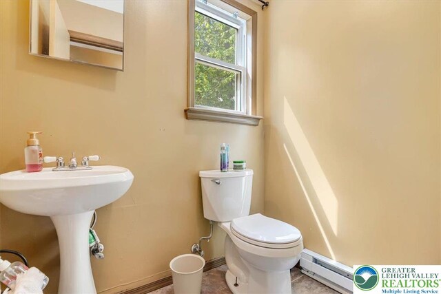 1281 Winding Way, Coolbaugh Twp, PA 18466 - half bath featuring baseboard heating, toilet, baseboards, and tile patterned flooring