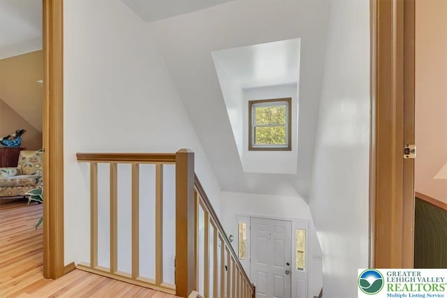 1281 Winding Way, Coolbaugh Twp, PA 18466 - stairs with wood finished floors and lofted ceiling