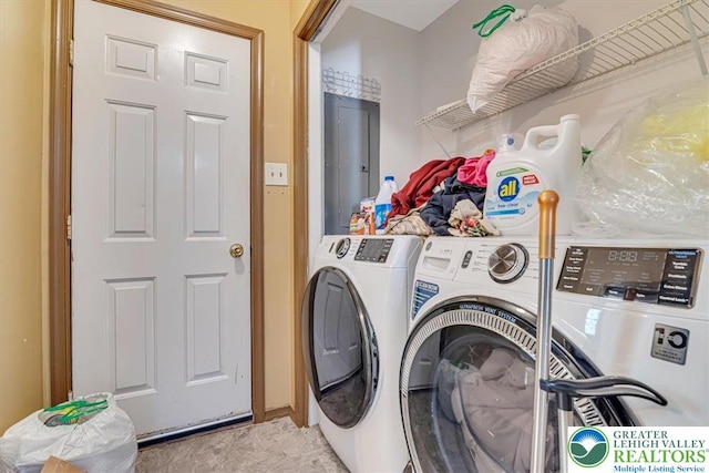 1281 Winding Way, Coolbaugh Twp, PA 18466 - washroom featuring separate washer and dryer and electric panel