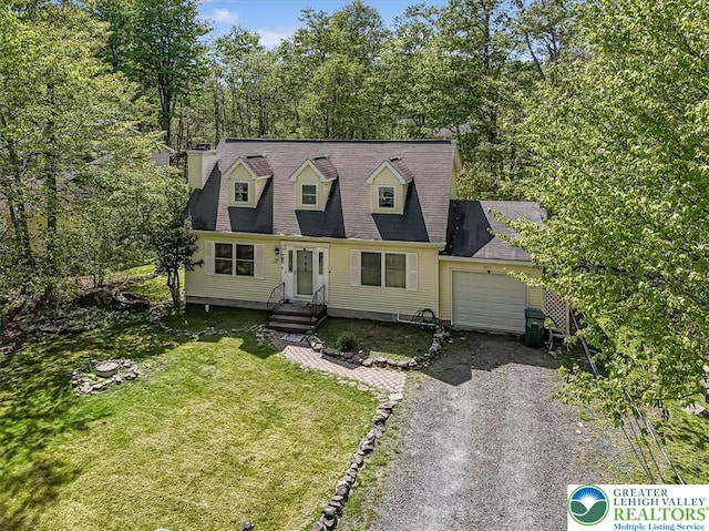 1281 Winding Way, Coolbaugh Twp, PA 18466 - cape cod house with an attached garage, a front yard, and asphalt driveway