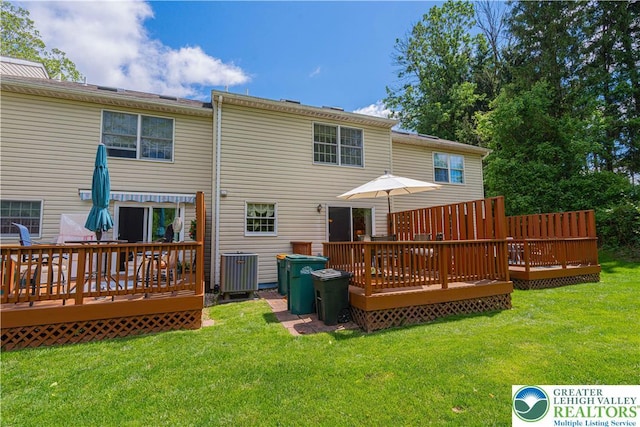 1514 Ravena St Unit Dd, Bethlehem City, PA 18015 - back of house featuring a lawn, a wooden deck, and central AC unit