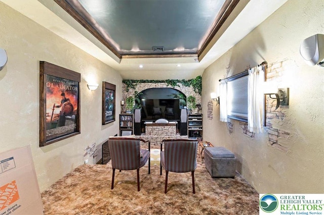 215 N Laurel Ln, West Whiteland Township, PA 19341 - living area featuring a tray ceiling and a textured wall