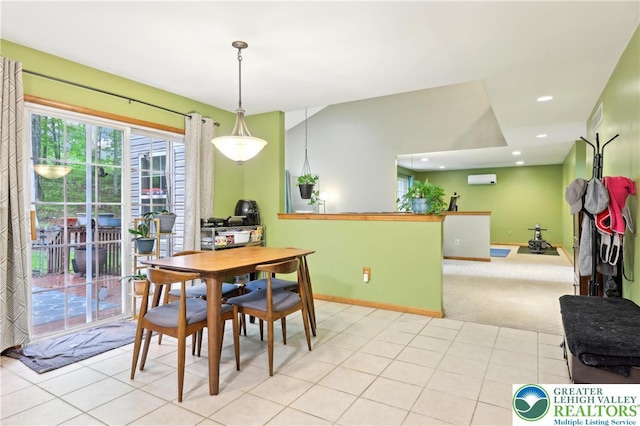 136 Outlook Ct, Middle Smithfield Twp, PA 18302 - carpeted dining area featuring baseboards, recessed lighting, tile patterned flooring, and a wall mounted AC