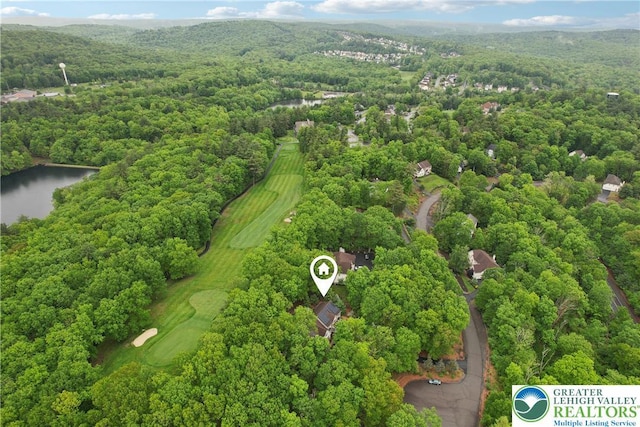 136 Outlook Ct, Middle Smithfield Twp, PA 18302 - drone / aerial view of a forest, a golf club, and a large body of water