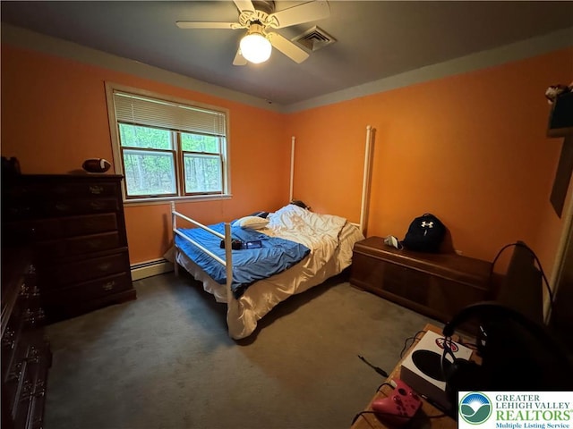 462 Plane St, Weatherly Boro, PA 18255 - bedroom with a baseboard radiator, carpet, and ceiling fan
