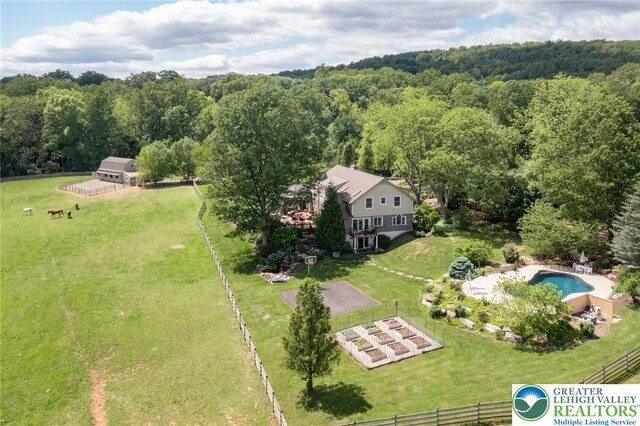 2965 Adams Way, Springfield Twp, PA 18077 - view from above of property with a heavily wooded area and a pool