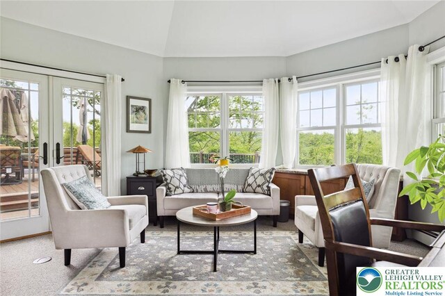 2965 Adams Way, Springfield Twp, PA 18077 - living room featuring plenty of natural light, vaulted ceiling, and french doors