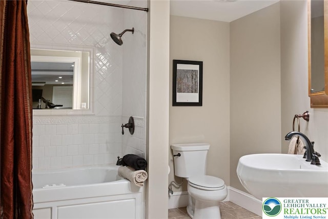 2965 Adams Way, Springfield Twp, PA 18077 - bathroom with baseboards, toilet, tile patterned flooring, and tub / shower combination