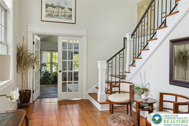2965 Adams Way, Springfield Twp, PA 18077 - entrance foyer featuring wood-type flooring, french doors, and stairway