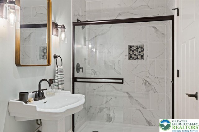 2965 Adams Way, Springfield Twp, PA 18077 - bathroom with a marble finish shower and a sink