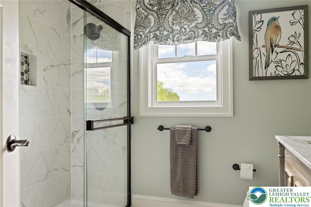 2965 Adams Way, Springfield Twp, PA 18077 - bathroom featuring a shower stall and vanity