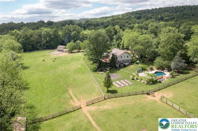 2965 Adams Way, Springfield Twp, PA 18077 - aerial view of sparsely populated area featuring a heavily wooded area, a pastoral area, and a pool