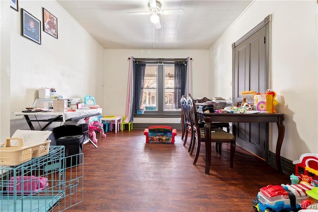 526 N Law St, Allentown City, PA 18102 - game room with ceiling fan, wood finished floors, and ornamental molding
