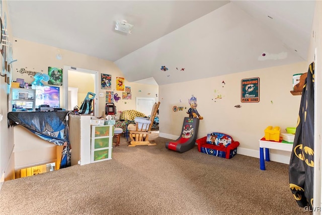 117 S 15th St, Wilson Borough, PA 18042 - playroom with carpet flooring, vaulted ceiling, and baseboards