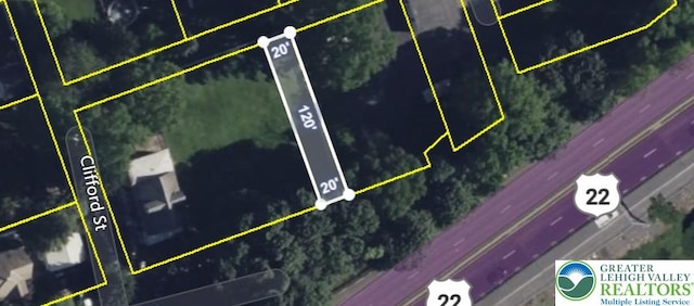 1825 W Columbia St, South Whitehall Twp, PA 18104 - aerial map of property and surrounding area featuring property boundaries highlighted