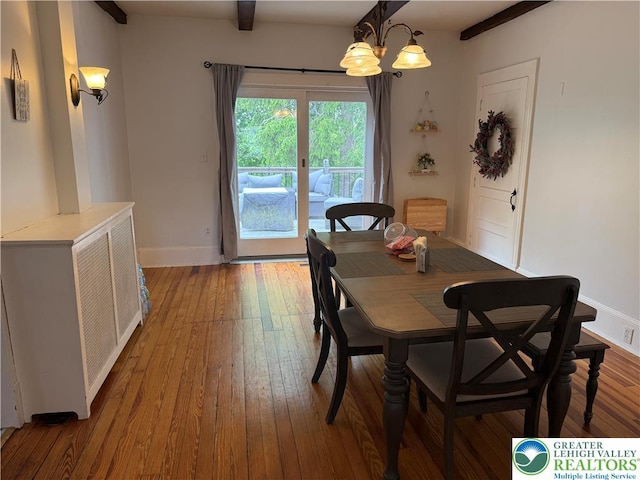 204 Analomink St, East Stroudsburg, PA 18301 - dining space with a chandelier, wood-type flooring, baseboards, and radiator heating unit