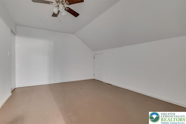 711 E Center St, Nesquehoning Borough, PA 18240 - bonus room with a ceiling fan, lofted ceiling, and concrete floors