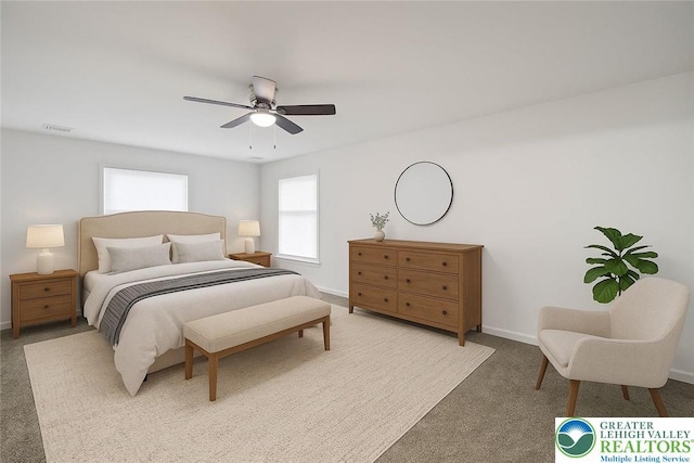 711 E Center St, Nesquehoning Borough, PA 18240 - bedroom with light carpet, baseboards, and ceiling fan