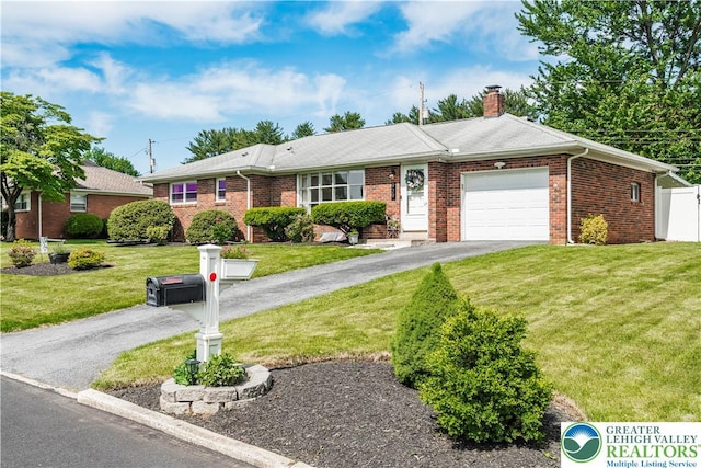 929 Webster Ave, Allentown City, PA 18103 - ranch-style home with an attached garage, asphalt driveway, a chimney, and brick siding