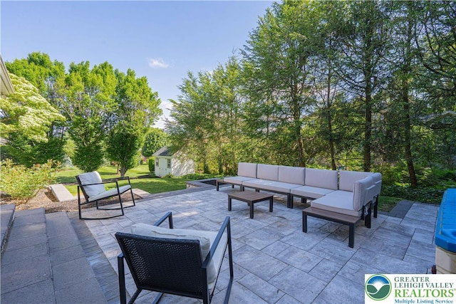 1131 28th St, Allentown City, PA 18104 - view of patio / terrace featuring outdoor lounge area and an outbuilding