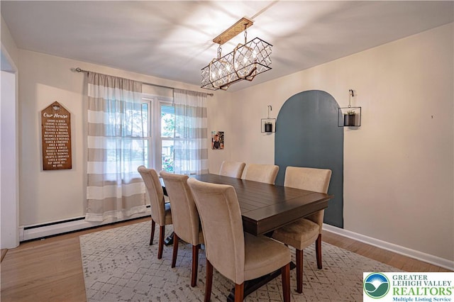 1131 28th St, Allentown City, PA 18104 - dining area featuring light wood-style floors, a chandelier, and baseboards