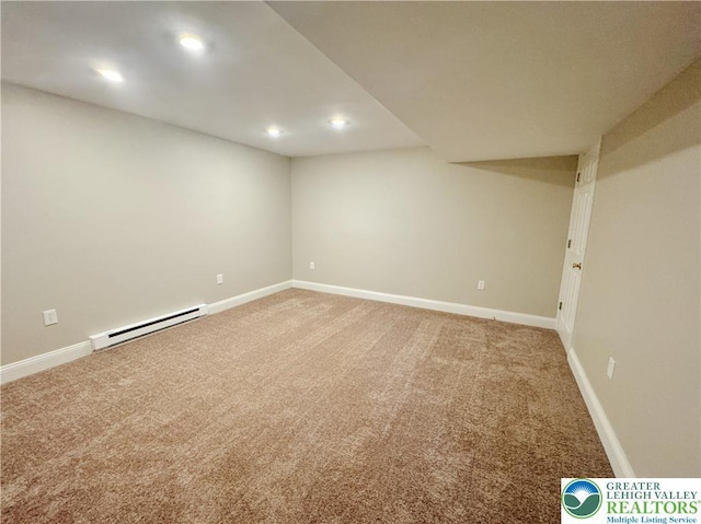 4620 Graystone Dr, Lower Nazareth Twp, PA 18064 - finished basement with a baseboard heating unit, carpet, and recessed lighting