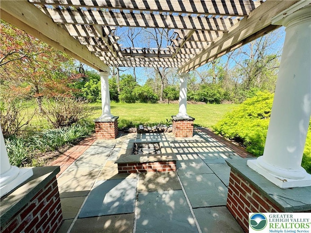 4620 Graystone Dr, Lower Nazareth Twp, PA 18064 - view of patio / terrace with an outdoor fire pit and a pergola