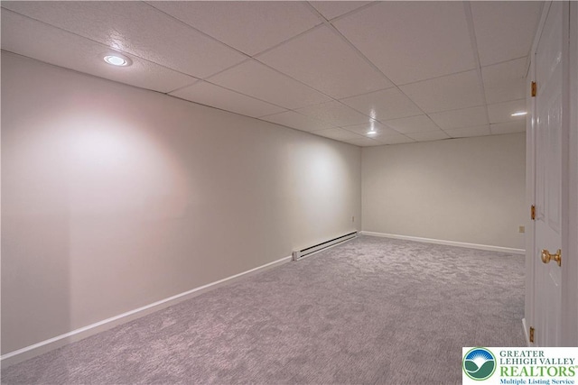 3624 Mcintosh Dr, North Whitehall Twp, PA 18069 - unfurnished room featuring baseboard heating, carpet flooring, a drop ceiling, baseboards, and recessed lighting