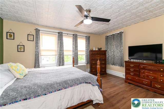 1241 Lehigh St, Allentown City, PA 18103 - bedroom with wood finished floors, an ornate ceiling, baseboards, and ceiling fan