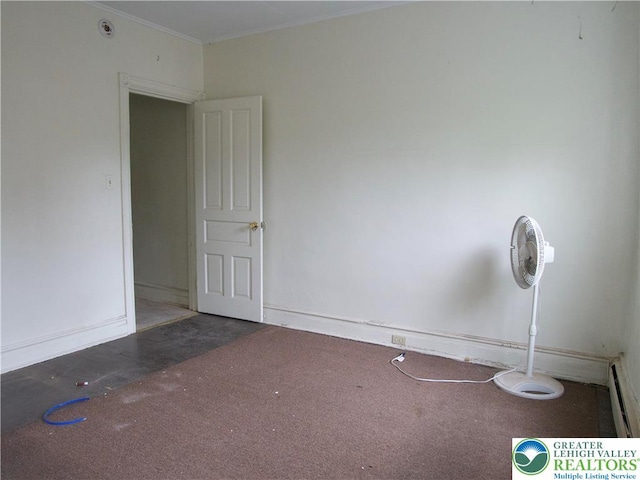337 N Jordan St, Allentown City, PA 18102 - unfurnished room featuring carpet floors, crown molding, baseboards, and baseboard heating