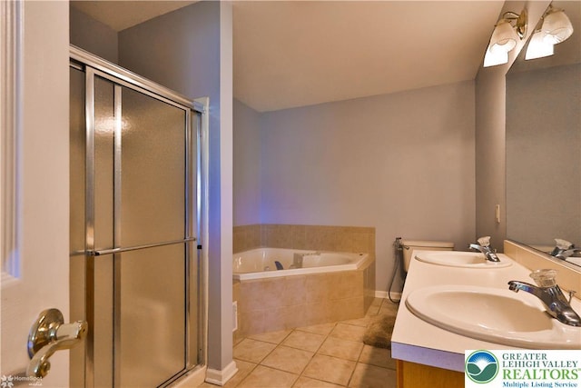 27 Willow Dr, Palmer Twp, PA 18045 - bathroom featuring tile patterned floors, a bath, double vanity, and a stall shower