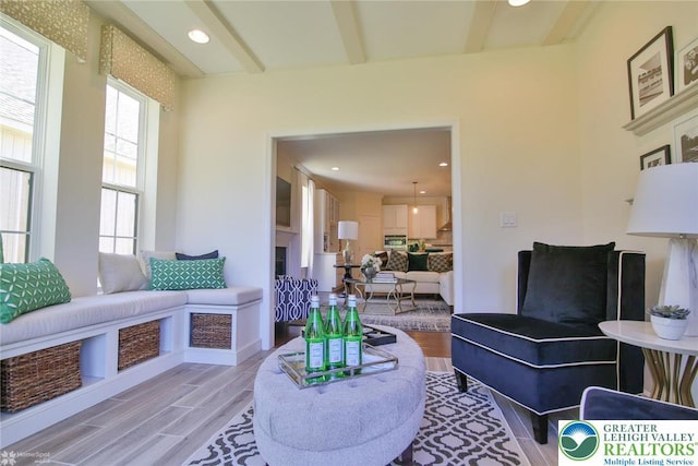 3420 Gentlewind Way Unit Ic 110, Emmaus Borough, PA 18049 - living area with wood finished floors, recessed lighting, and beam ceiling