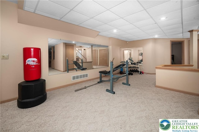 1224 Highland Dr, Upper Macungie Twp, PA 18069 - workout area featuring carpet, baseboards, a drop ceiling, and recessed lighting