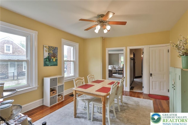 1116 Juniper St, Quakertown Boro, PA 18951 - dining area featuring ceiling fan, wood finished floors, and baseboards