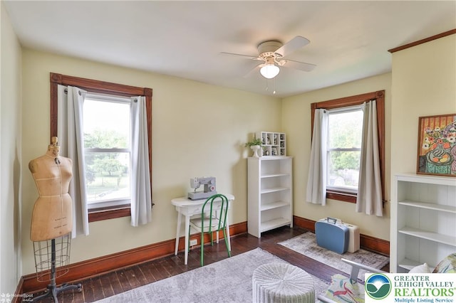 1116 Juniper St, Quakertown Boro, PA 18951 - home office with hardwood / wood-style floors, ceiling fan, and baseboards
