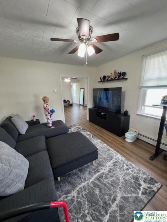 416 White St, Bowmanstown Borough, PA 18071 - living area with plenty of natural light, a ceiling fan, wood finished floors, and baseboard heating