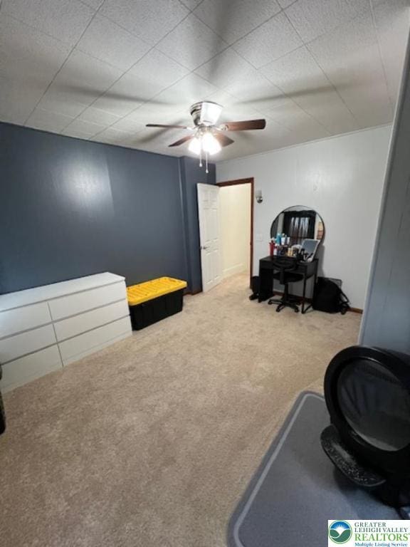 416 White St, Bowmanstown Borough, PA 18071 - living area featuring carpet floors and a ceiling fan
