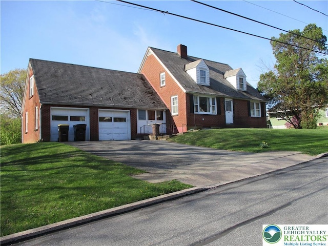 244 High St, Tatamy Borough, PA 18085 - cape cod home featuring brick siding, asphalt driveway, a garage, and a front yard