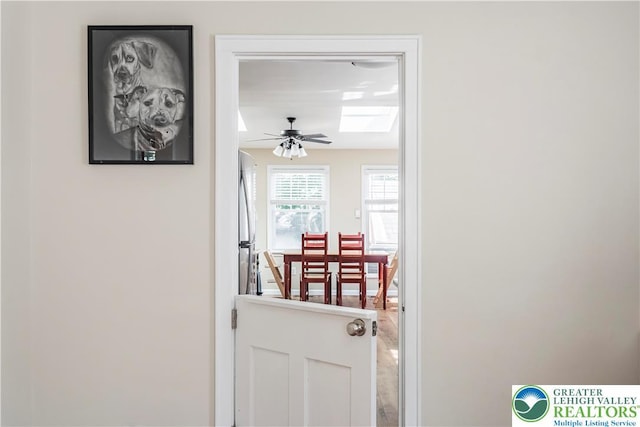 631 Main St, Tatamy Borough, PA 18085 - doorway to outside with ceiling fan and a skylight