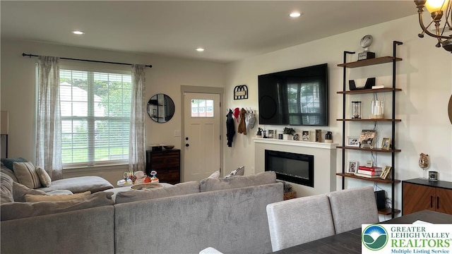 331 Minor St, Emmaus Borough, PA 18049 - living area with a glass covered fireplace and recessed lighting